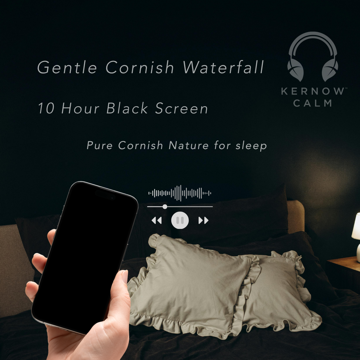 smart phone showing true black screen sleep sounds playing pure Cornish nature in a bed room 