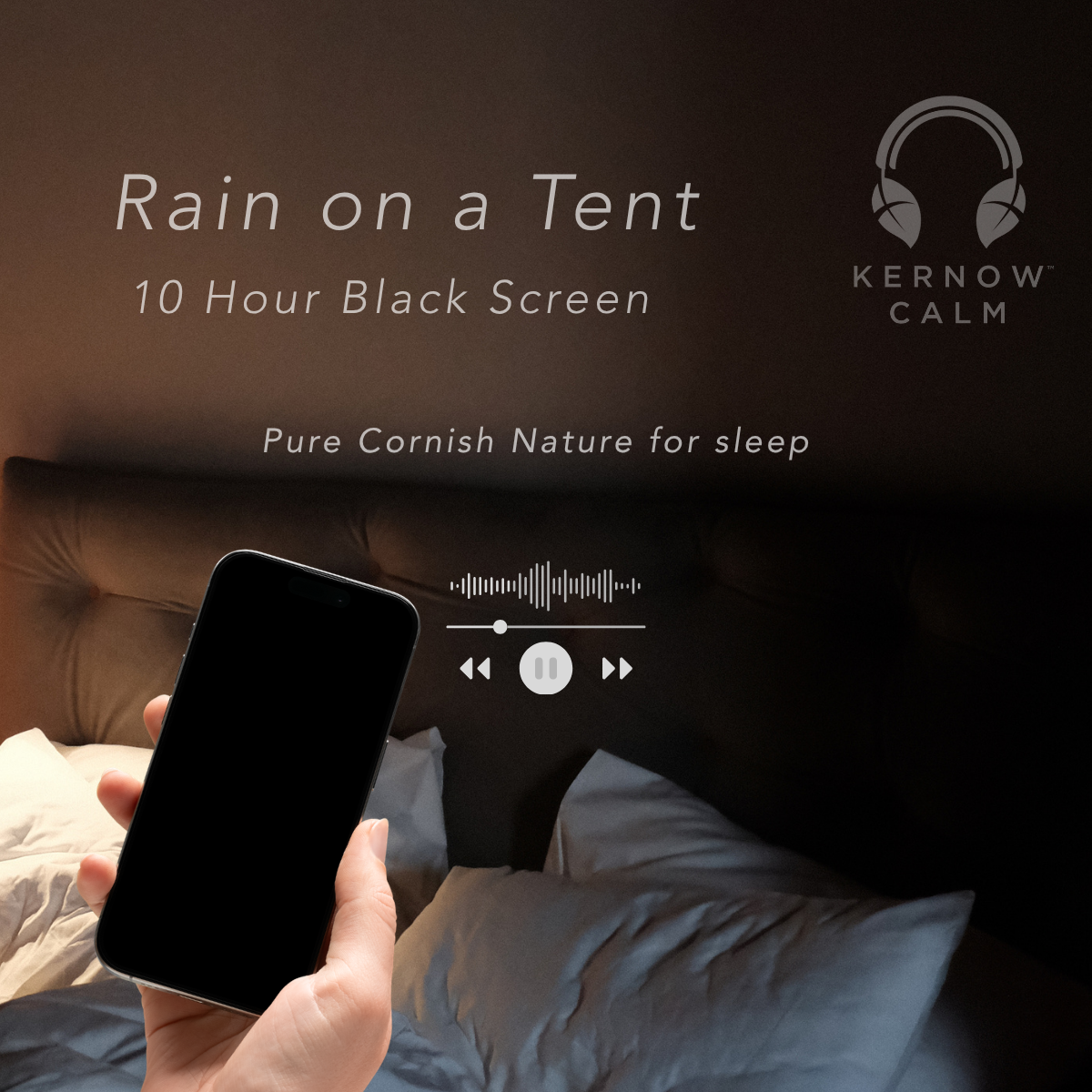 smart phone showing true black screen sleep sounds playing pure Cornish nature in a bed room 