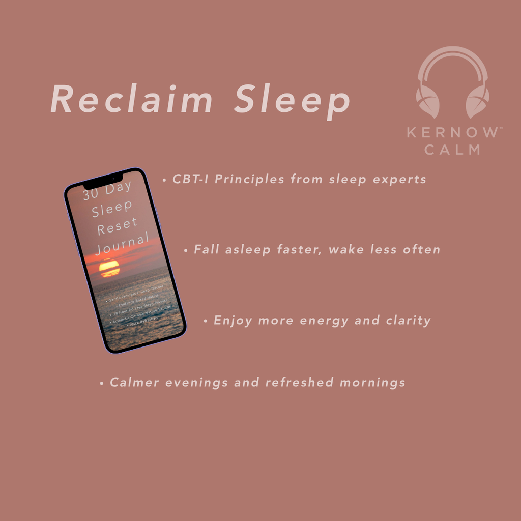 30-Day Sleep Reset Journal on phone screen – quiet Cornish nature-inspired pages for better sleep and nighttime calm