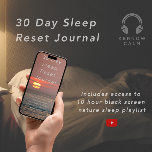 30-Day Sleep Reset Journal shown on smartphone held in hand – gentle Cornish bedtime prompts for deeper rest
