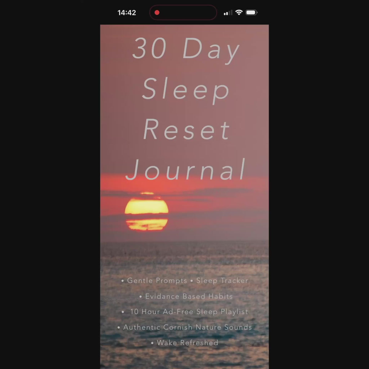 a scroll through the sleep reset journal, showing the full pages and demonstrating the linked black screen playlist being accessed. 